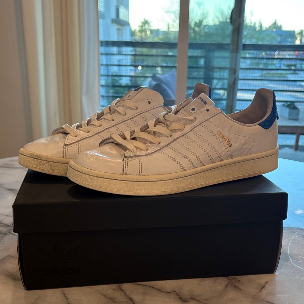 Adidas Men's Cream and Blue Sneakers